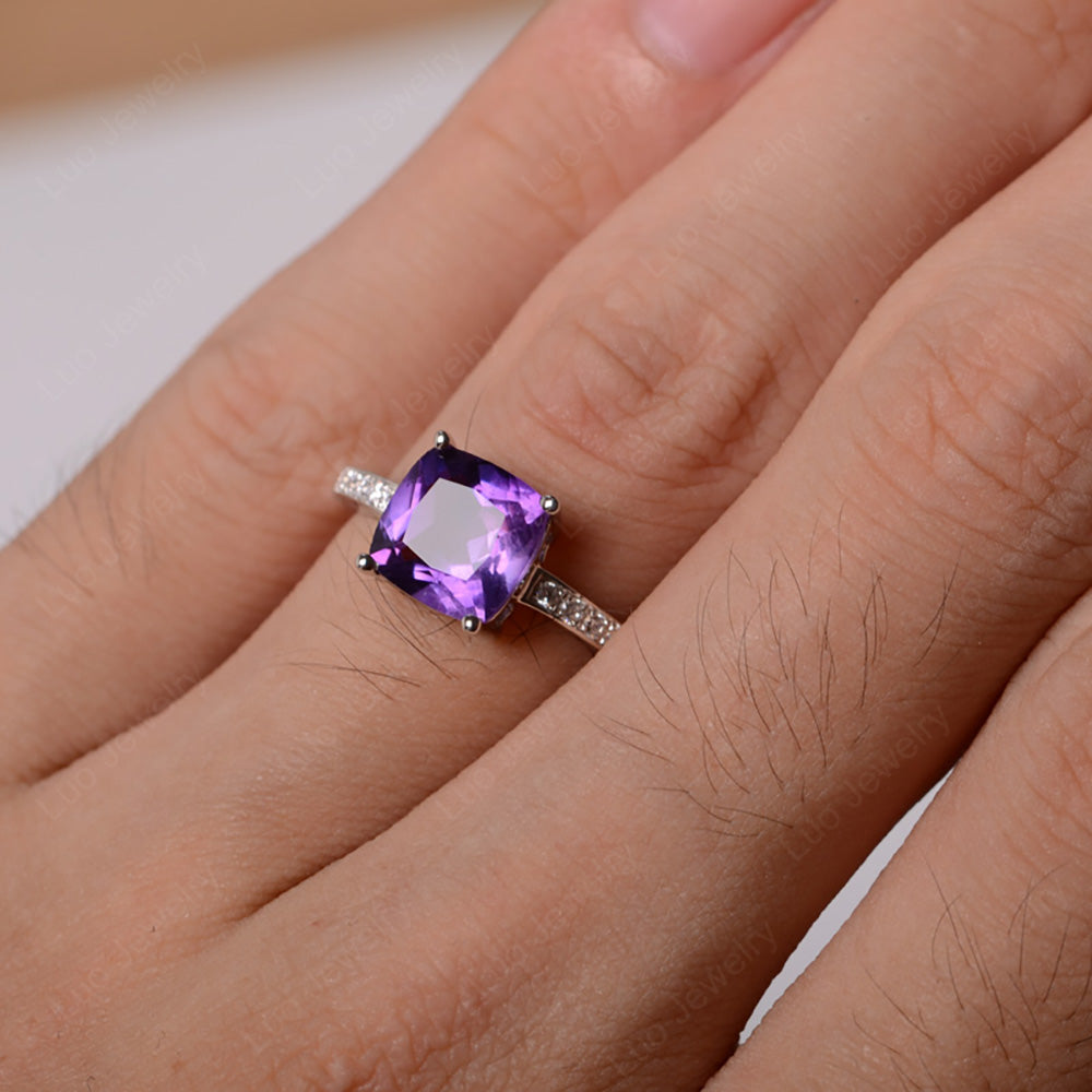 Amethyst Engagement Ring Cushion Cut Gold - LUO Jewelry