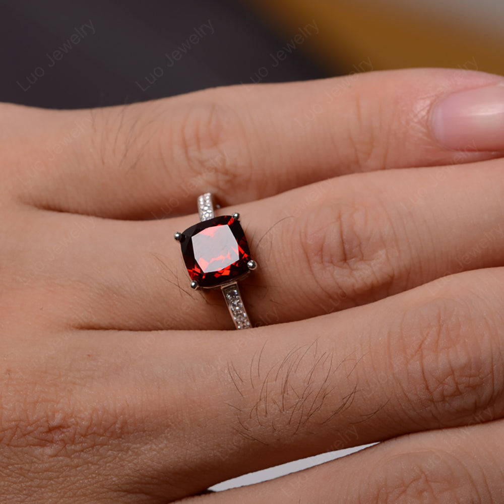 Garnet Engagement Ring Cushion Cut Gold - LUO Jewelry