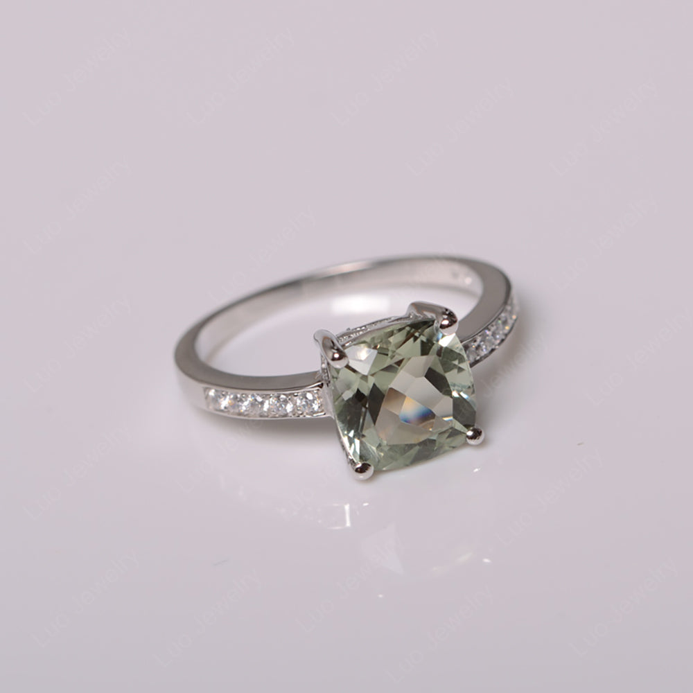 Green Amethyst Engagement Ring Cushion Cut Gold - LUO Jewelry