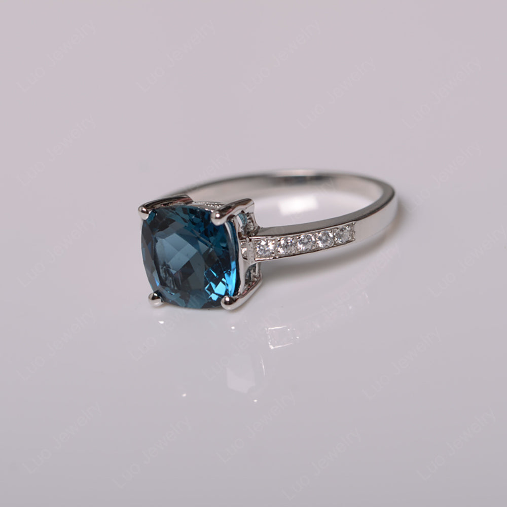 London Blue Topaz Engagement Ring Cushion Cut Gold - LUO Jewelry