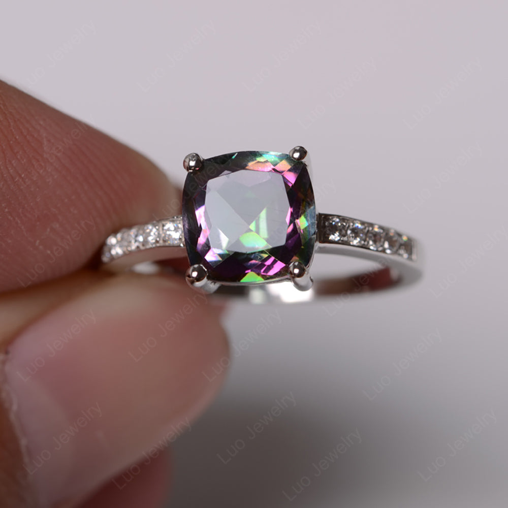 Mystic Topaz Engagement Ring Cushion Cut Gold - LUO Jewelry