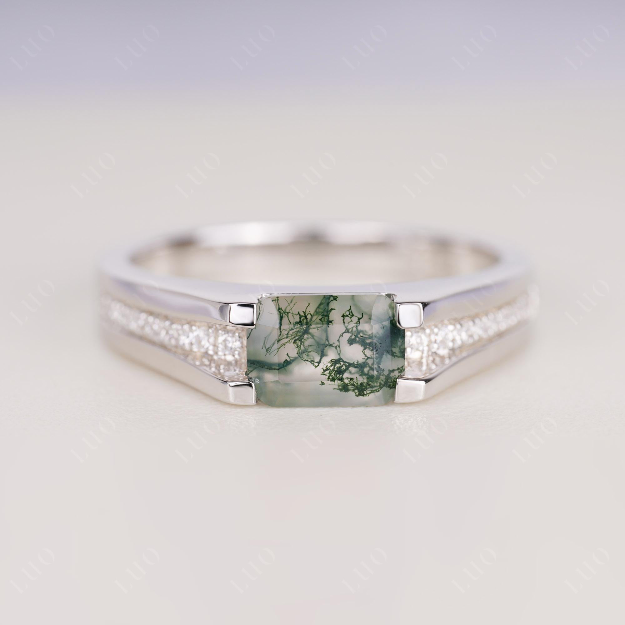 East West Moss Agate Engagement Ring | LUO Jewelry