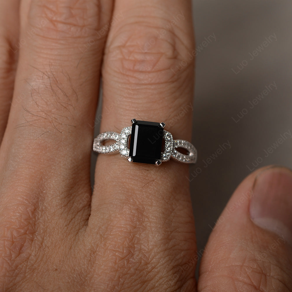 Emerald Cut Black Spinel Ring Art Deco - LUO Jewelry