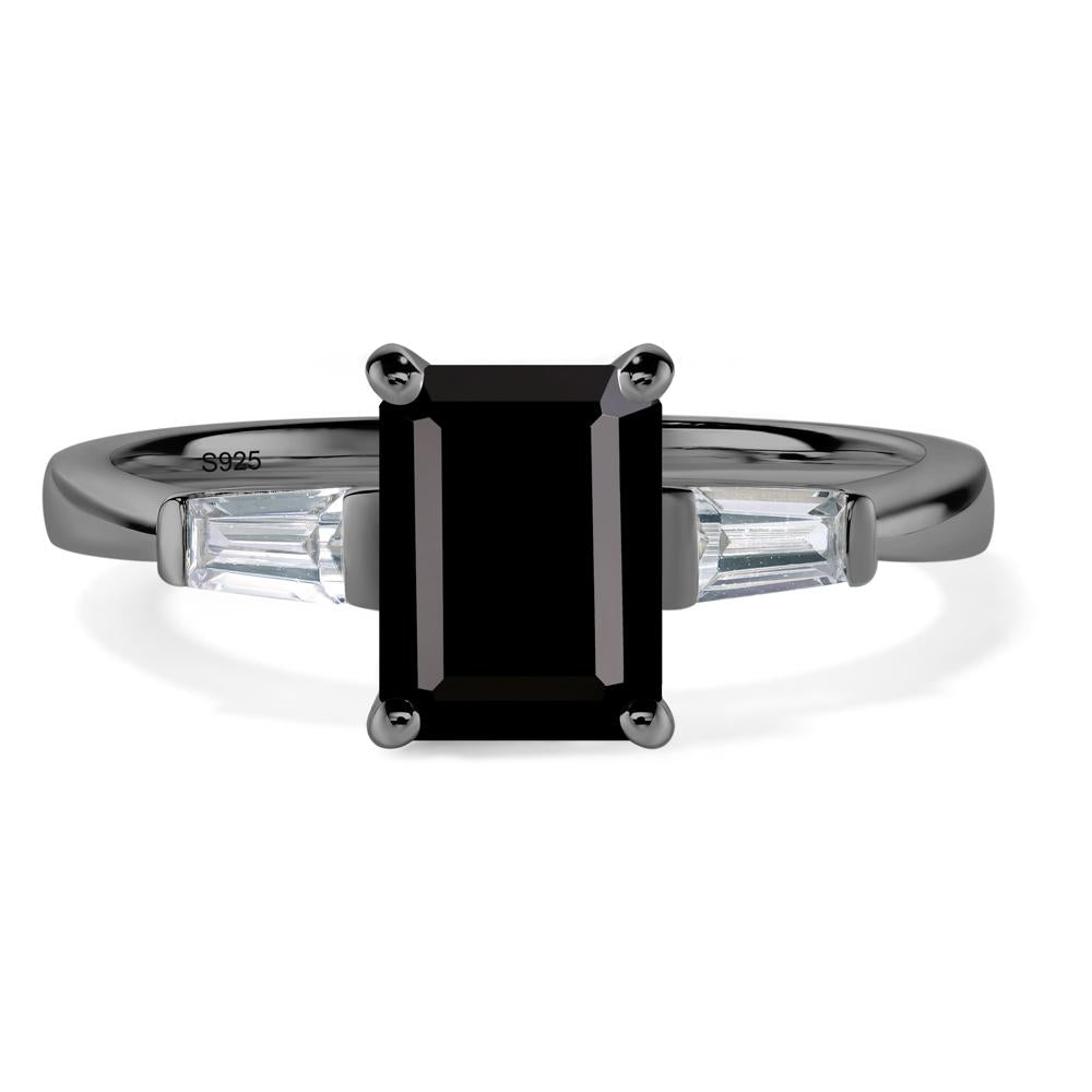 Black Spinel Emerald Cut Baguette Ring - LUO Jewelry #metal_black finish sterling silver