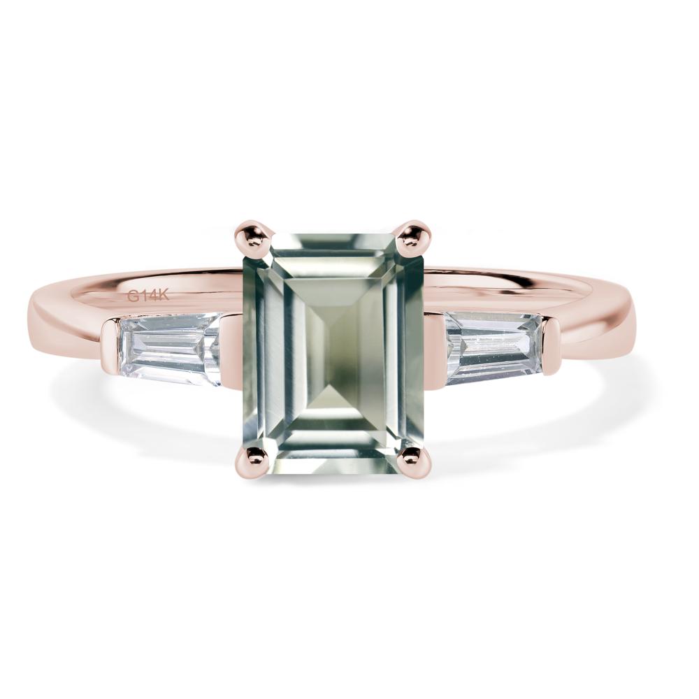 Green Amethyst Emerald Cut Baguette Ring - LUO Jewelry #metal_14k rose gold
