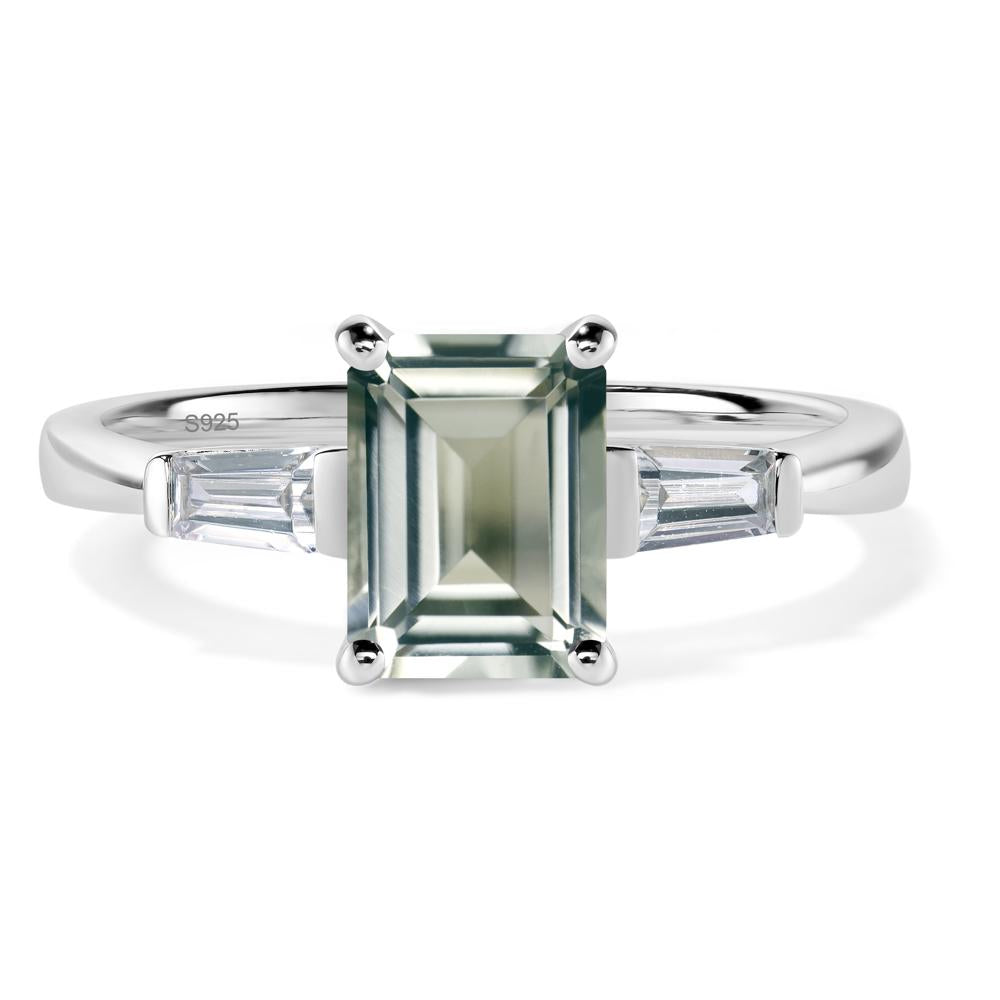 Green Amethyst Emerald Cut Baguette Ring - LUO Jewelry #metal_sterling silver