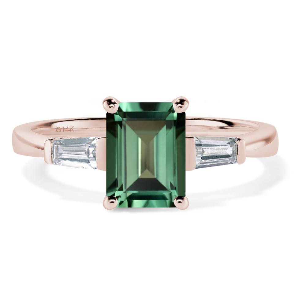 Green Sapphire Tapered Baguette Engagement Ring - LUO Jewelry #metal_14k rose gold