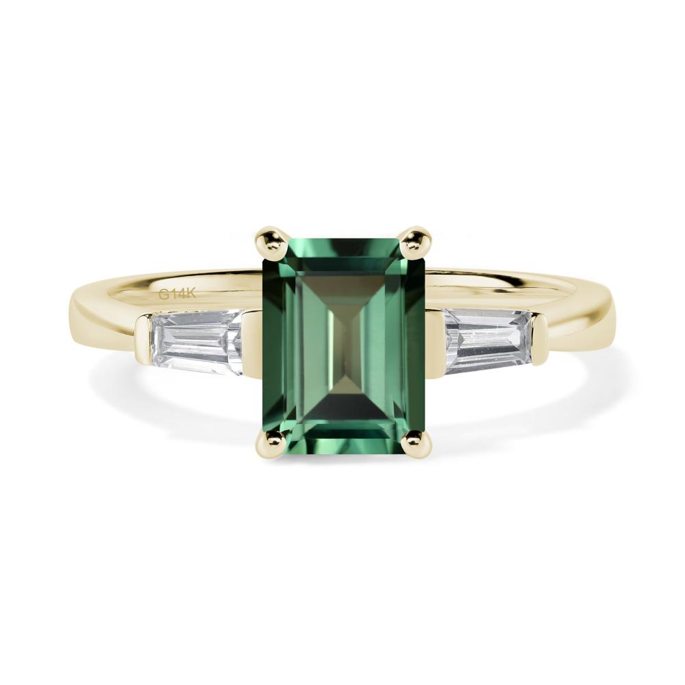 Green Sapphire Tapered Baguette Engagement Ring - LUO Jewelry #metal_14k yellow gold