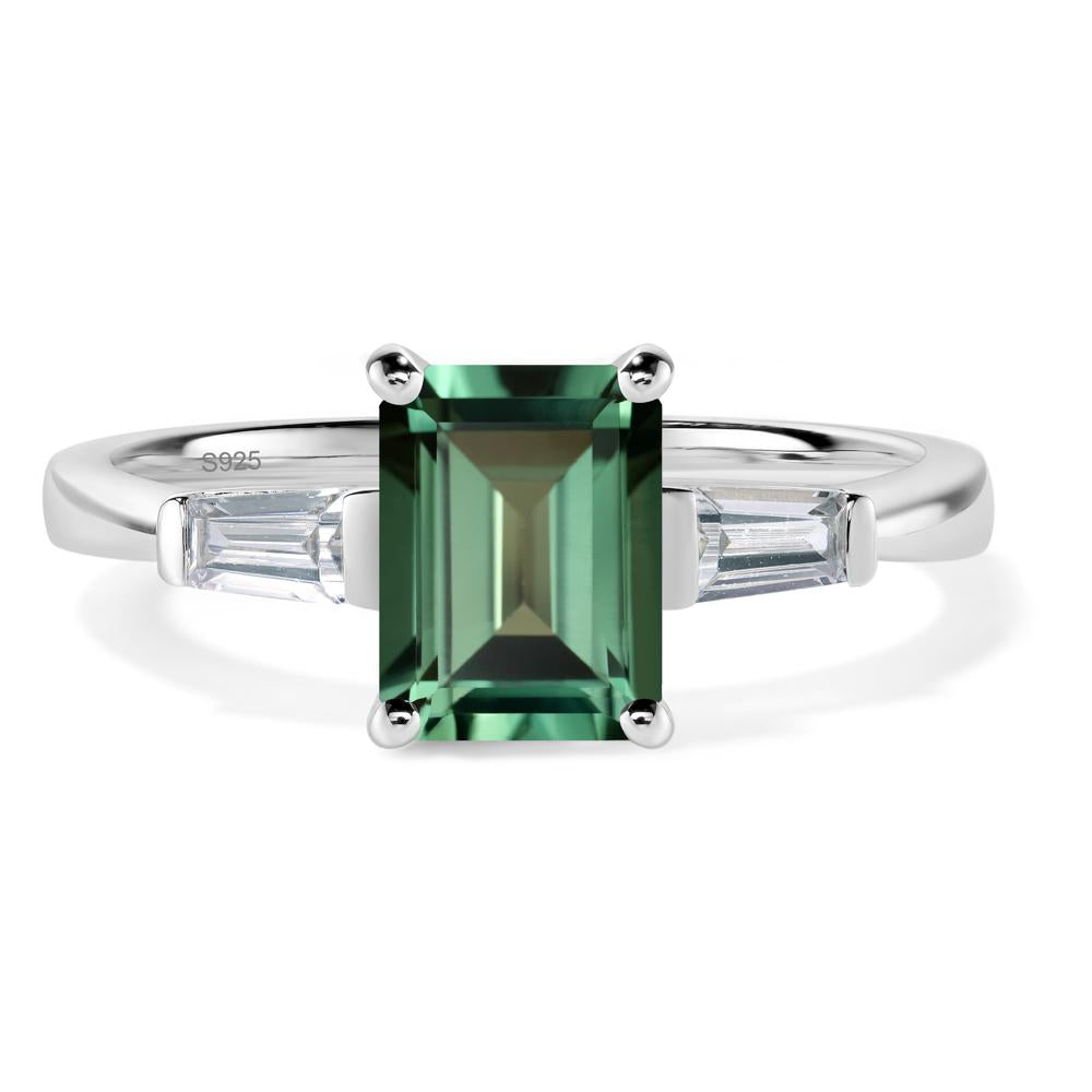 Green Sapphire Tapered Baguette Engagement Ring - LUO Jewelry #metal_sterling silver