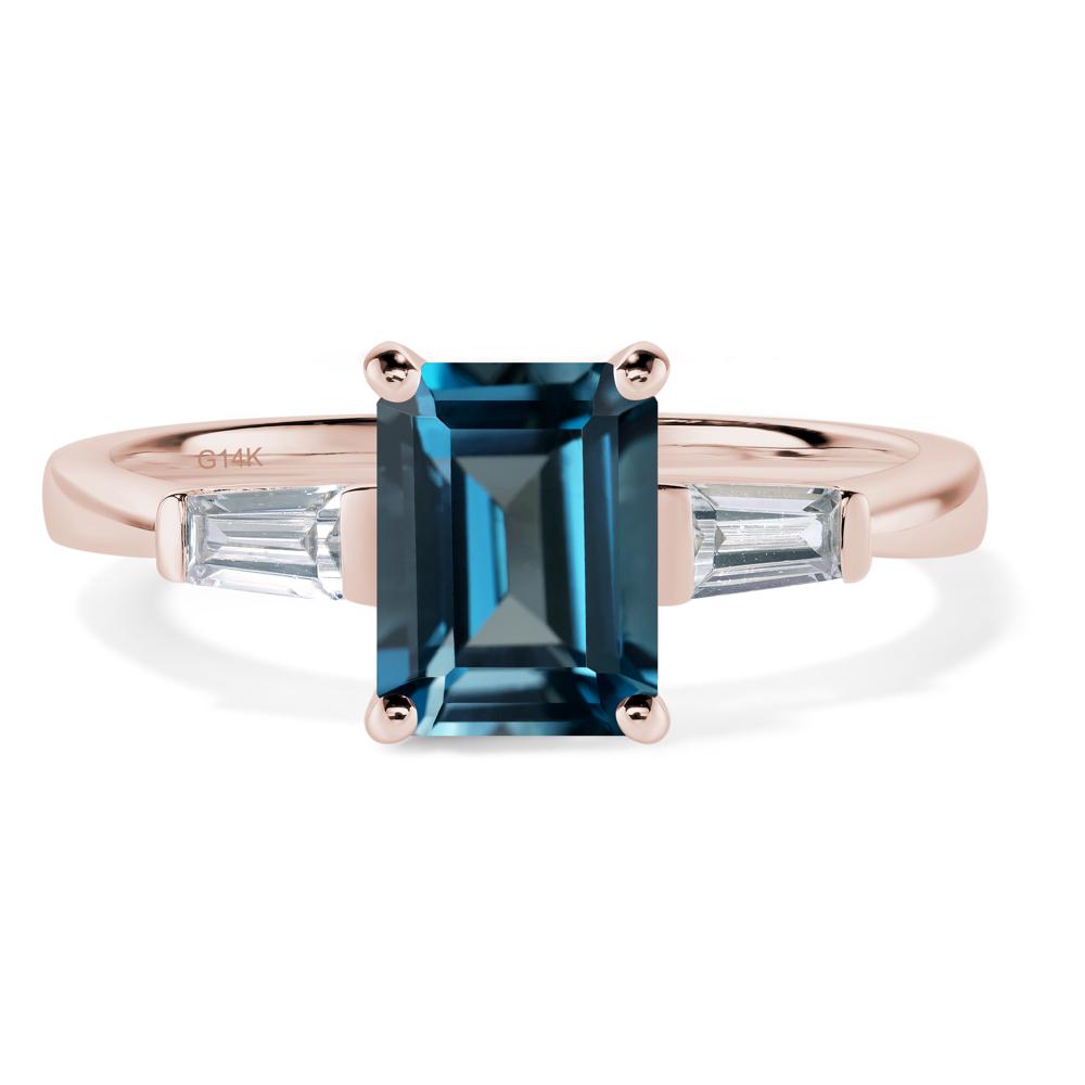 London Blue Topaz Emerald Cut Baguette Ring - LUO Jewelry #metal_14k rose gold
