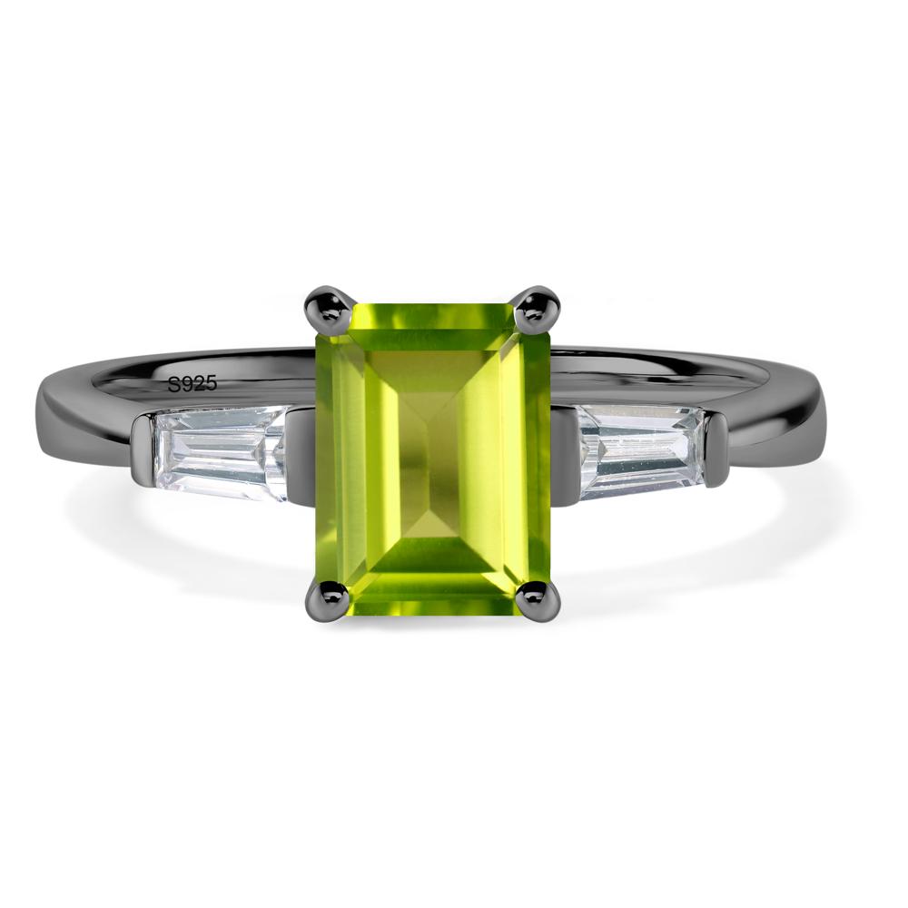 Peridot Tapered Baguette Engagement Ring - LUO Jewelry #metal_black finish sterling silver