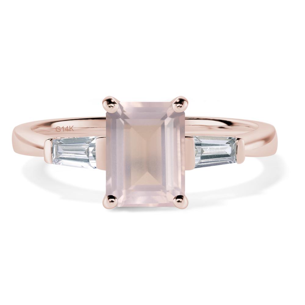 Rose Quartz Emerald Cut Baguette Ring - LUO Jewelry #metal_14k rose gold