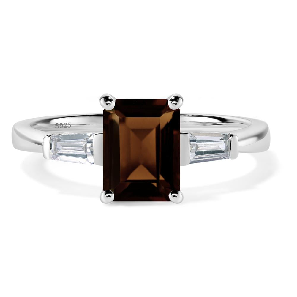 Smoky Quartz Tapered Baguette Engagement Ring - LUO Jewelry #metal_sterling silver