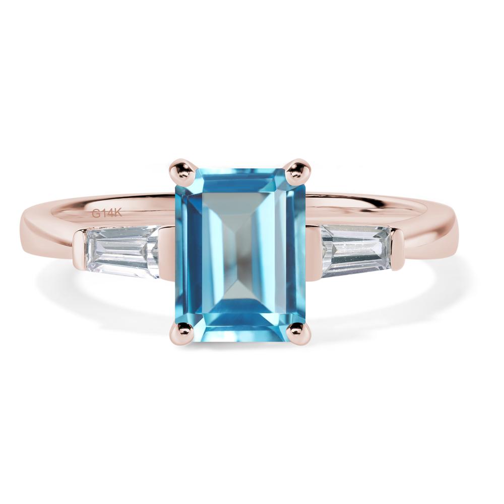 Swiss Blue Topaz Emerald Cut Baguette Ring - LUO Jewelry #metal_14k rose gold
