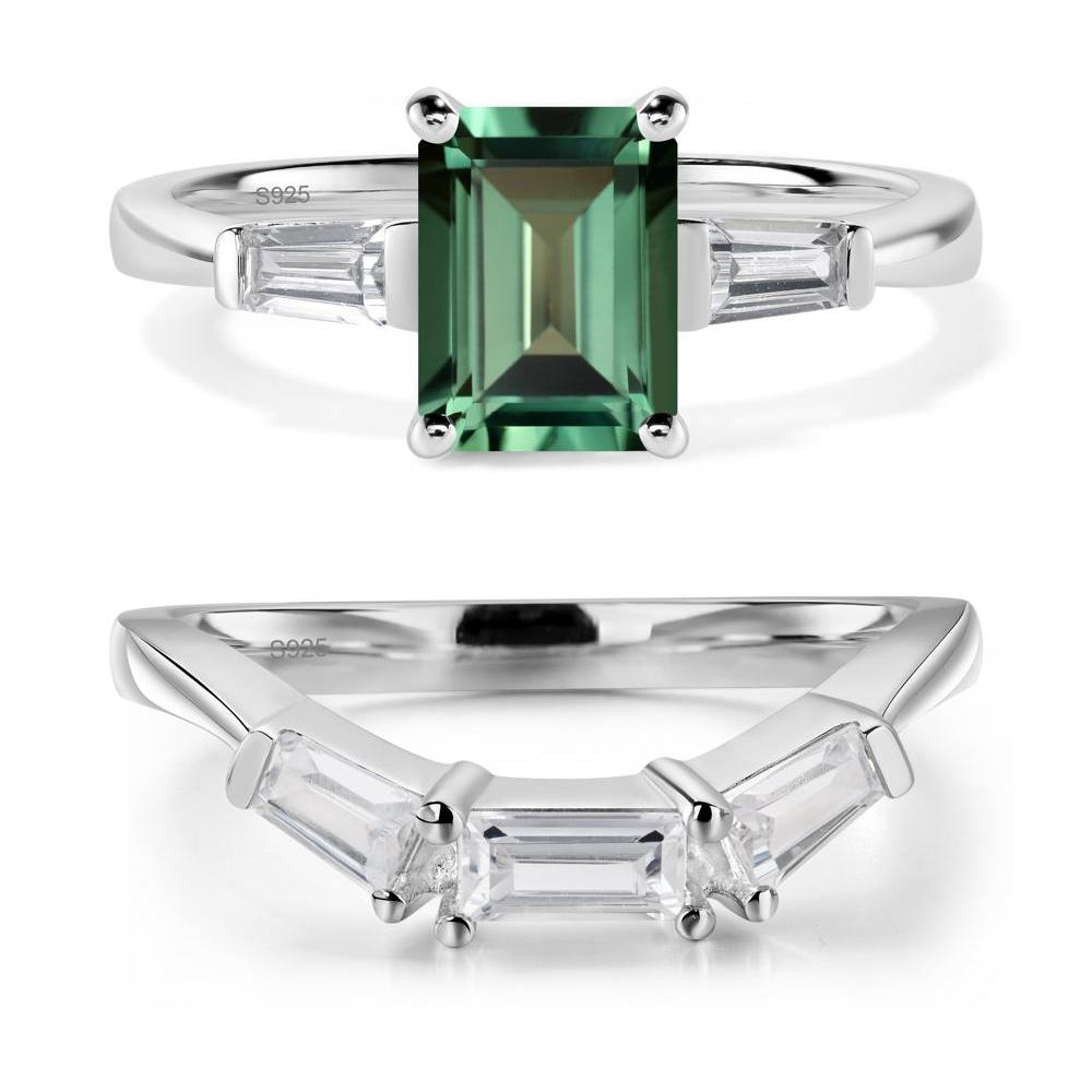 Green Sapphire Tapered Baguette Engagement Ring - LUO Jewelry #metal_sterling silver