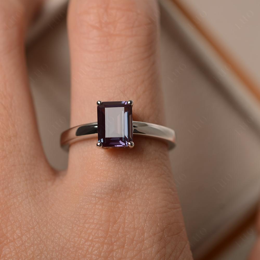 Emerald Cut Alexandrite Solitaire Engagement Ring - LUO Jewelry