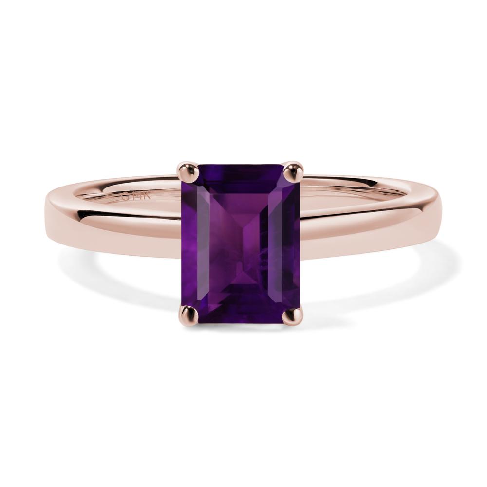 Emerald Cut Amethyst Solitaire Engagement Ring - LUO Jewelry #metal_14k rose gold