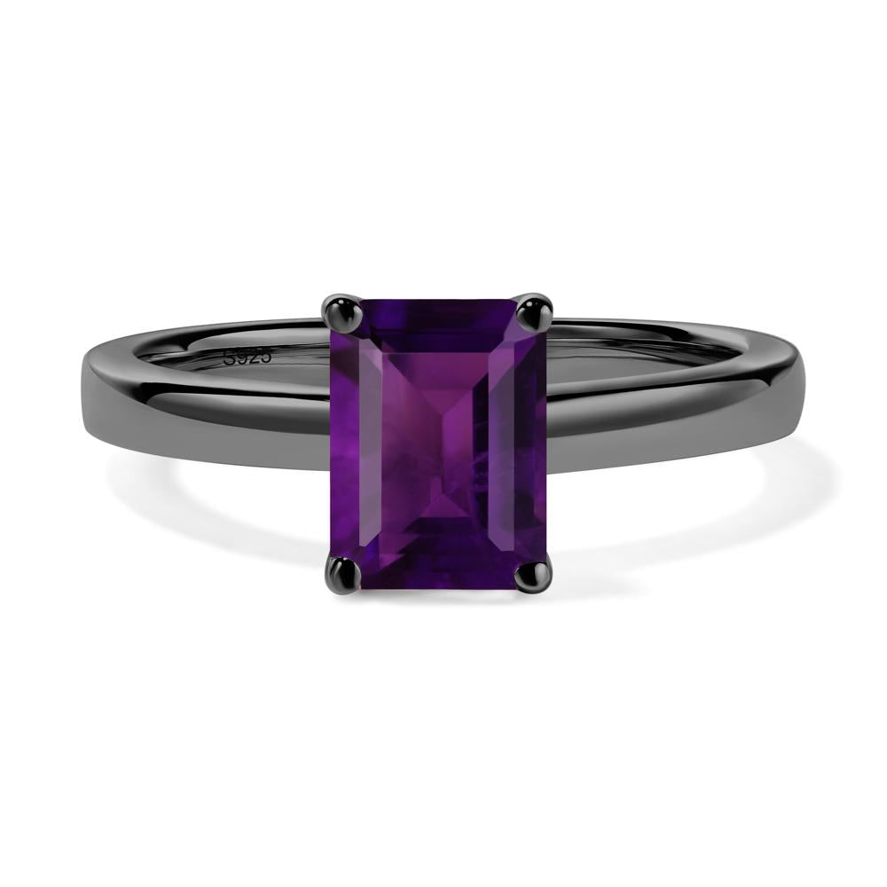 Emerald Cut Amethyst Solitaire Engagement Ring - LUO Jewelry #metal_black finish sterling silver