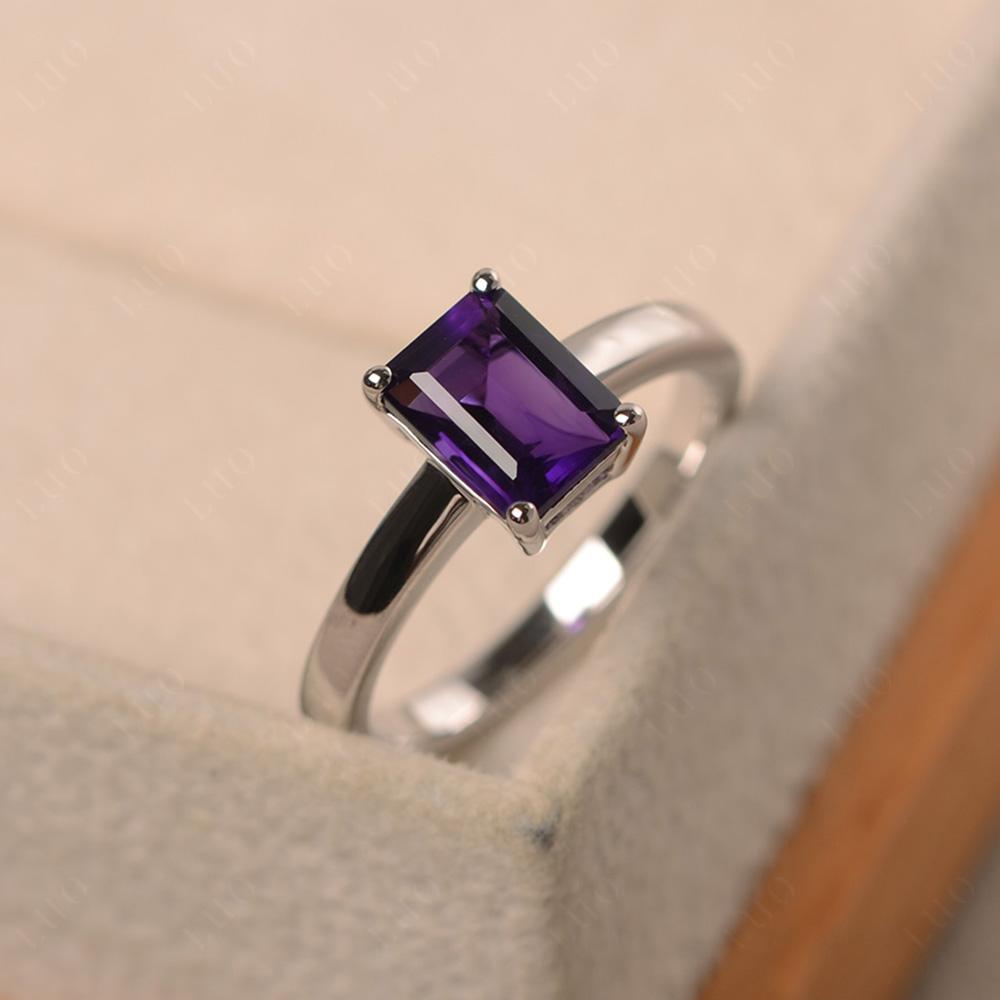 Emerald Cut Amethyst Solitaire Engagement Ring - LUO Jewelry