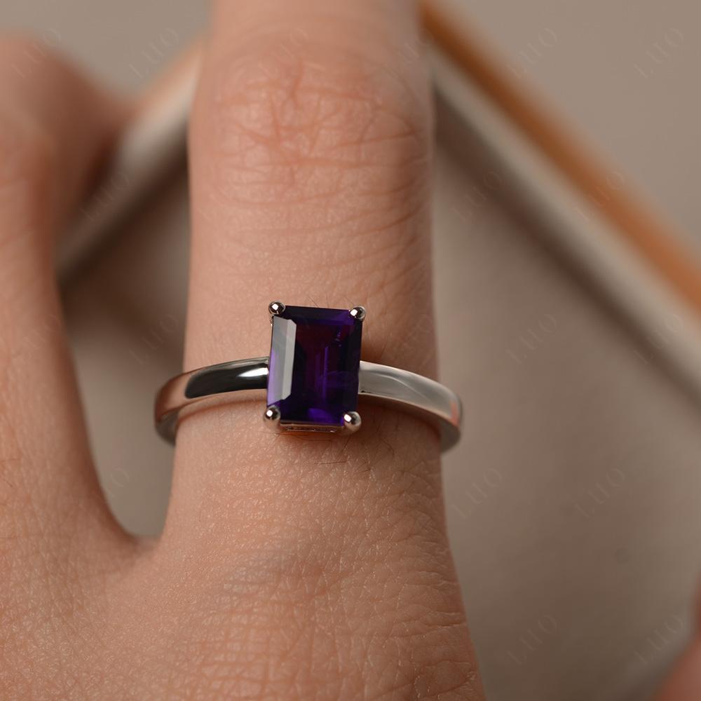 Emerald Cut Amethyst Solitaire Engagement Ring - LUO Jewelry
