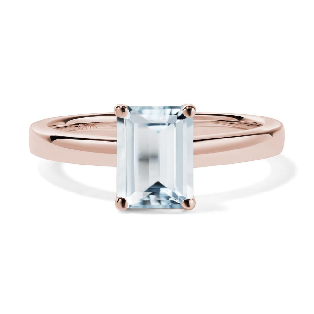 Emerald Cut Aquamarine Solitaire Engagement Ring - LUO Jewelry #metal_14k rose gold