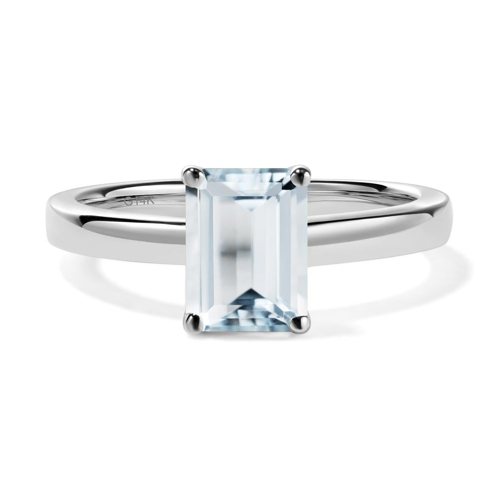 Emerald Cut Aquamarine Solitaire Engagement Ring - LUO Jewelry #metal_14k white gold