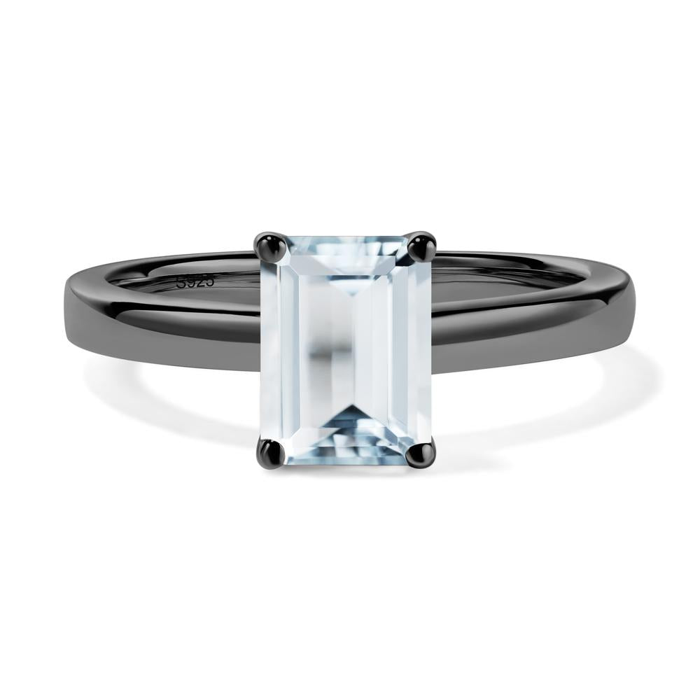 Emerald Cut Aquamarine Solitaire Engagement Ring - LUO Jewelry #metal_black finish sterling silver