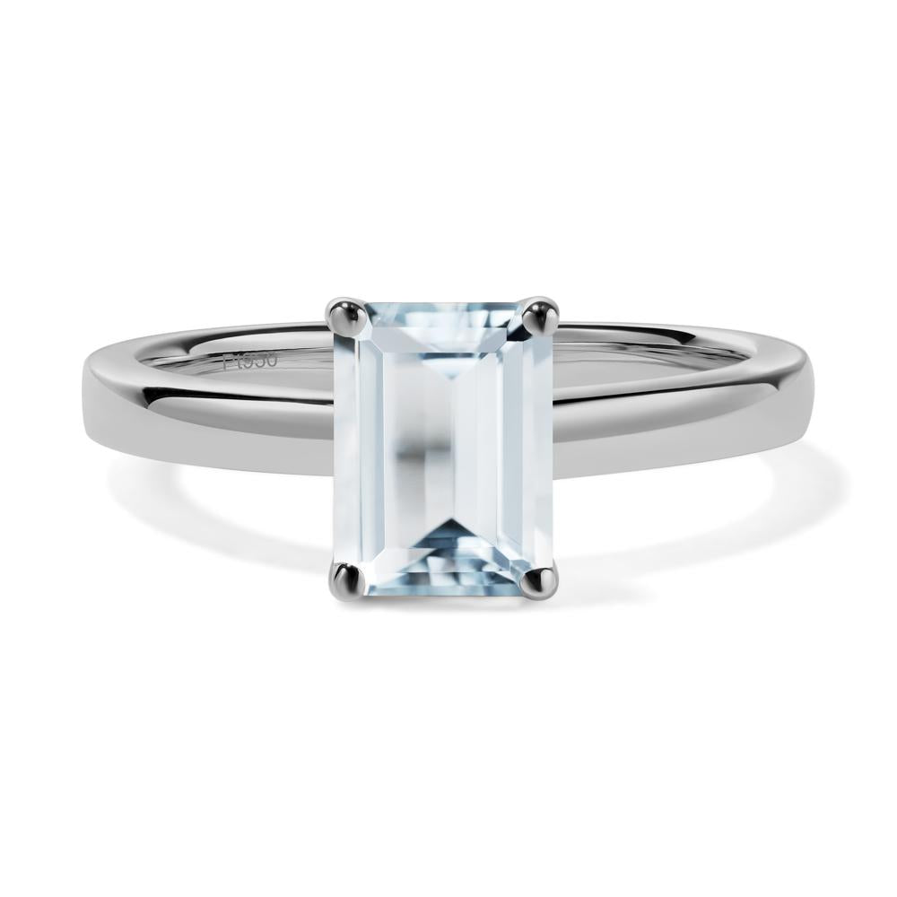 Emerald Cut Aquamarine Solitaire Engagement Ring - LUO Jewelry #metal_platinum