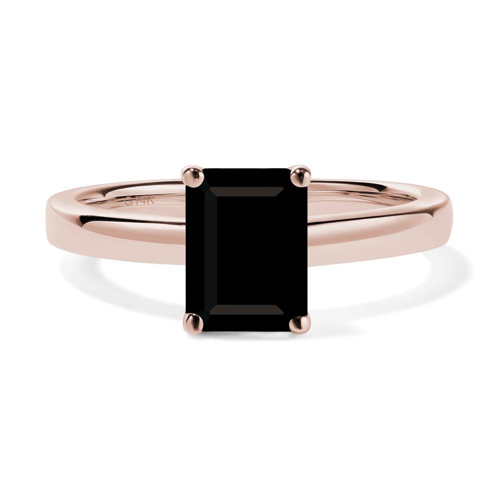 Emerald Cut Black Stone Solitaire Engagement Ring - LUO Jewelry #metal_14k rose gold