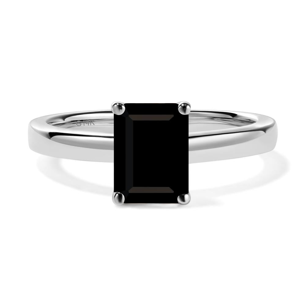 Emerald Cut Black Stone Solitaire Engagement Ring - LUO Jewelry #metal_14k white gold