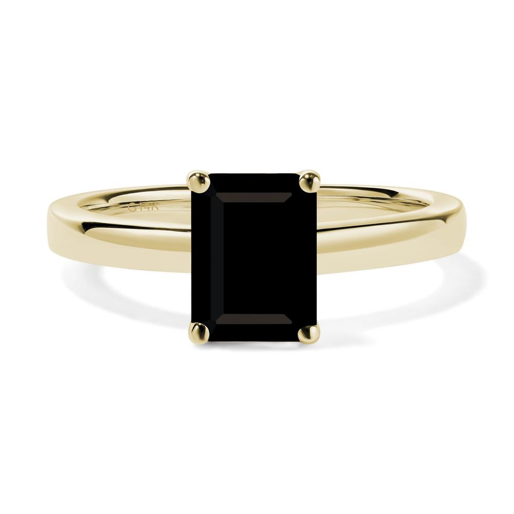 Emerald Cut Black Stone Solitaire Engagement Ring - LUO Jewelry #metal_14k yellow gold