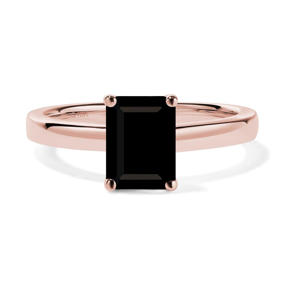 Emerald Cut Black Stone Solitaire Engagement Ring - LUO Jewelry #metal_18k rose gold