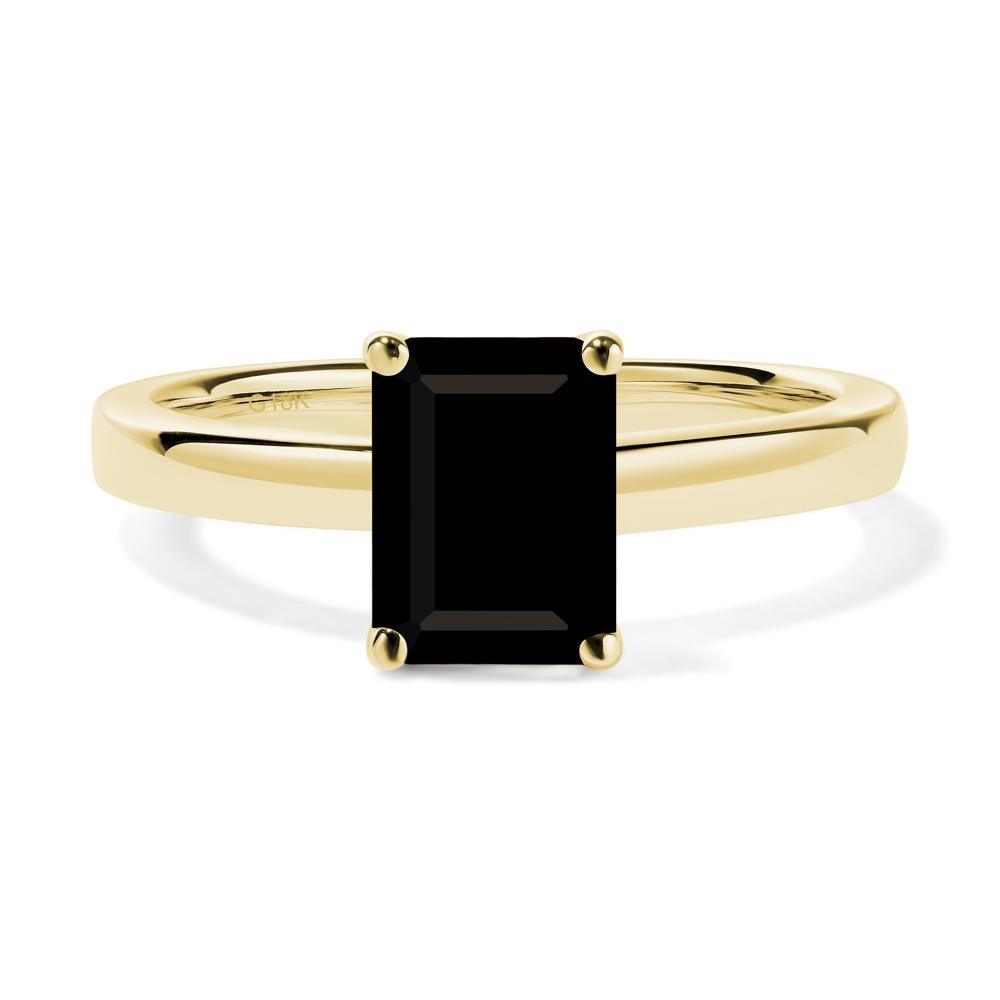 Emerald Cut Black Stone Solitaire Engagement Ring - LUO Jewelry #metal_18k yellow gold