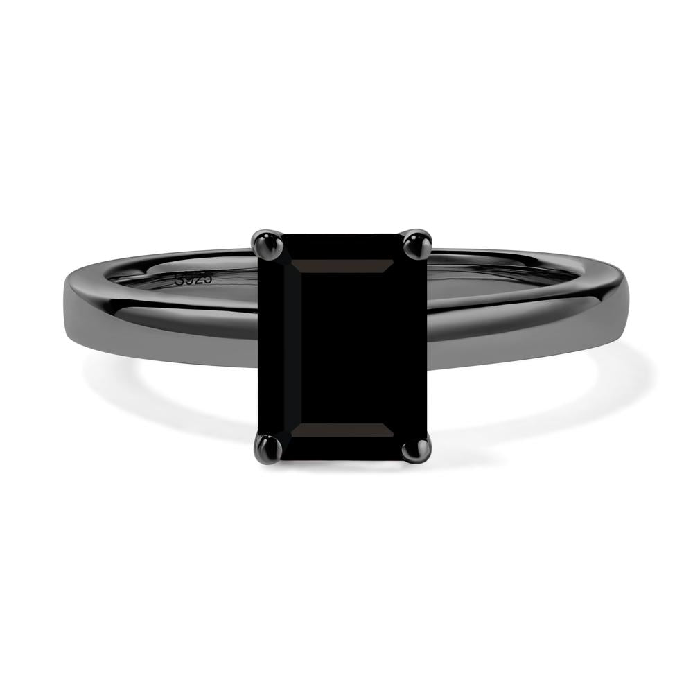 Emerald Cut Black Stone Solitaire Engagement Ring - LUO Jewelry #metal_black finish sterling silver