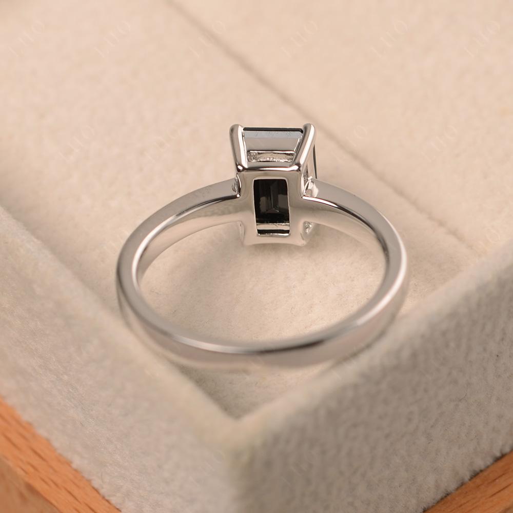 Emerald Cut Black Stone Solitaire Engagement Ring - LUO Jewelry