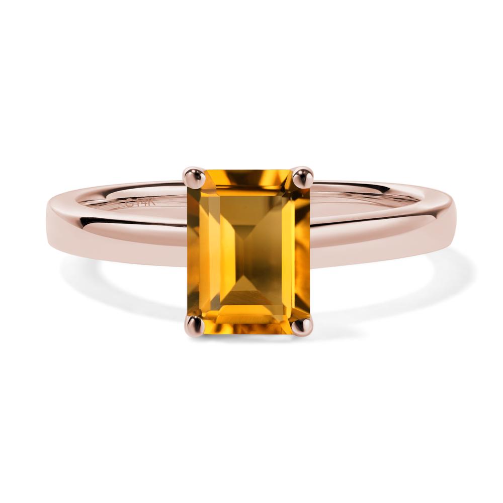 Emerald Cut Citrine Solitaire Engagement Ring - LUO Jewelry #metal_14k rose gold