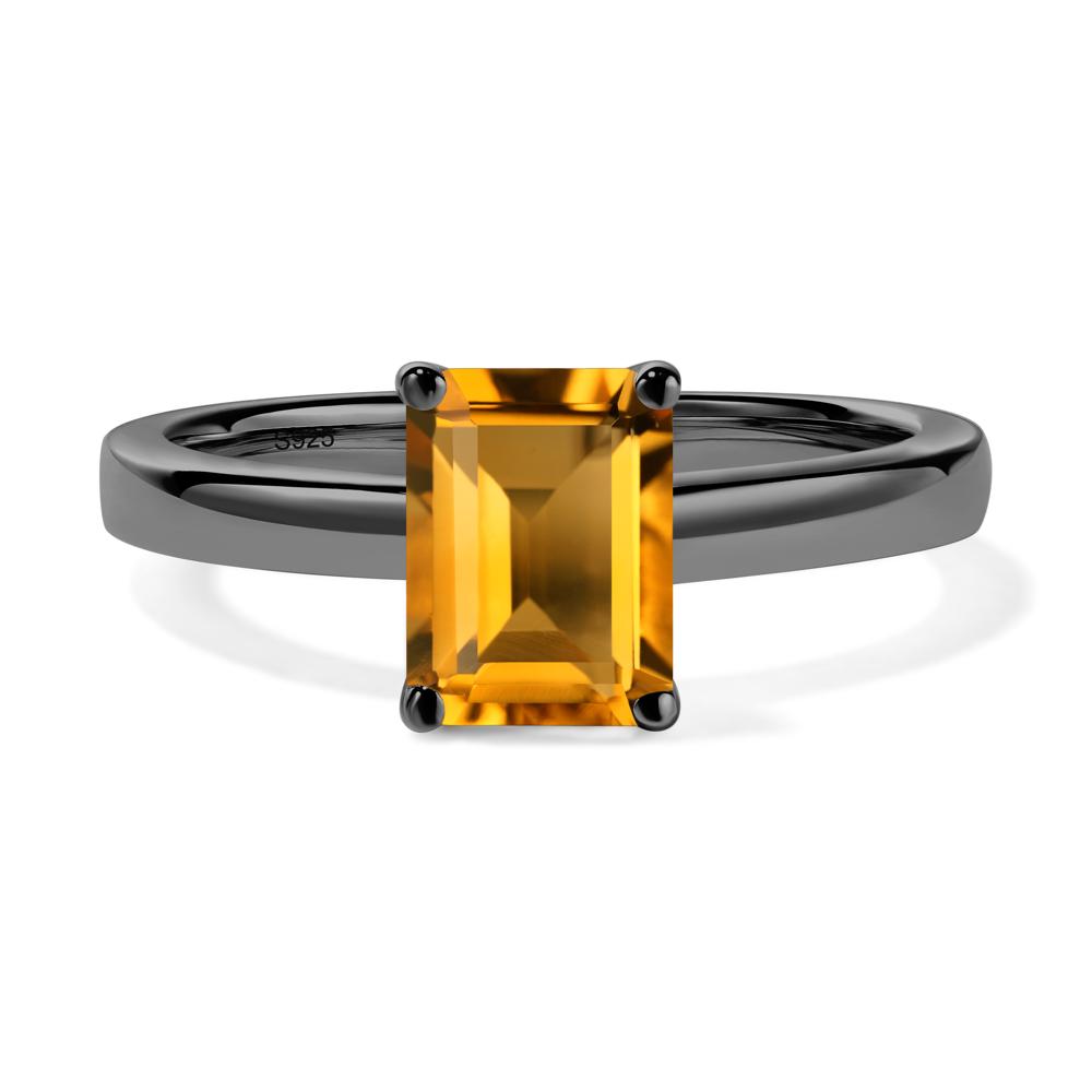 Emerald Cut Citrine Solitaire Engagement Ring - LUO Jewelry #metal_black finish sterling silver