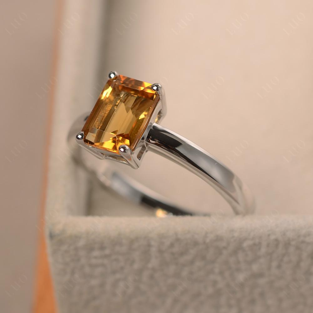 Emerald Cut Citrine Solitaire Engagement Ring - LUO Jewelry