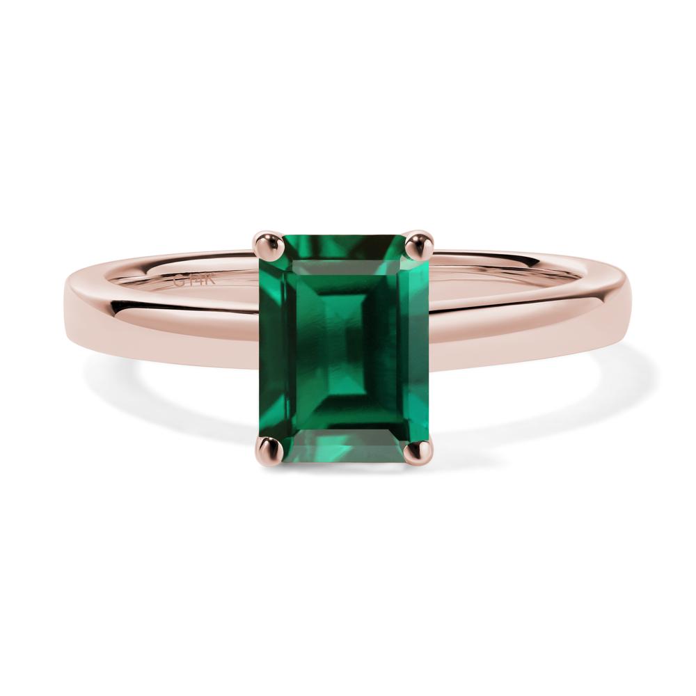 Emerald Cut Lab Grown Emerald Solitaire Engagement Ring - LUO Jewelry #metal_14k rose gold