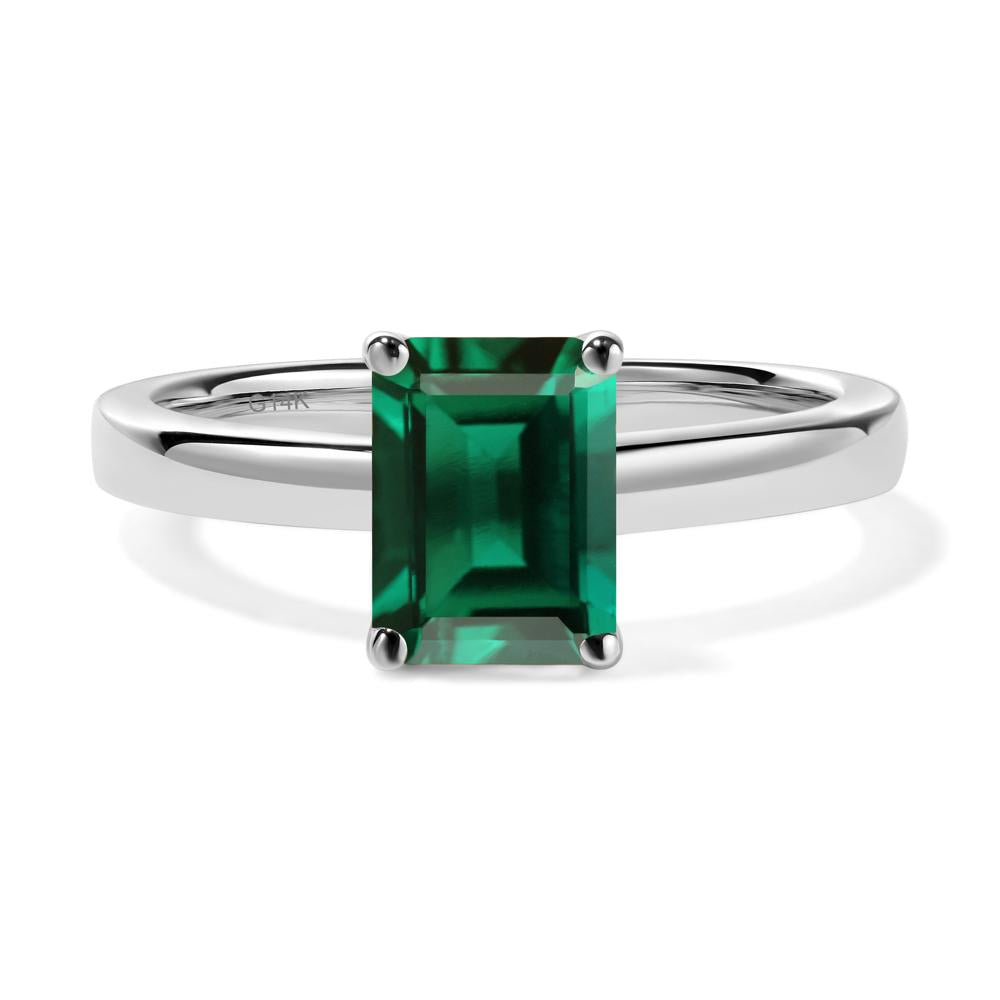 Emerald Cut Lab Grown Emerald Solitaire Engagement Ring - LUO Jewelry #metal_14k white gold