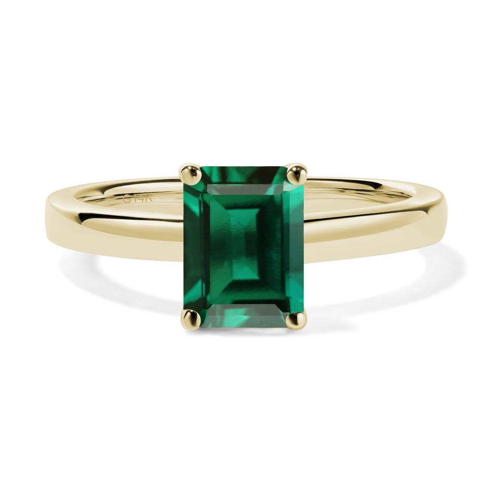 Emerald Cut Lab Grown Emerald Solitaire Engagement Ring - LUO Jewelry #metal_14k yellow gold