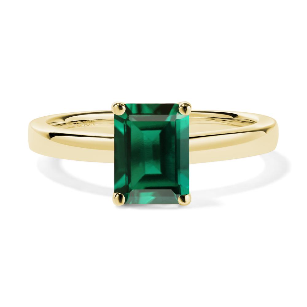 Emerald Cut Lab Grown Emerald Solitaire Engagement Ring - LUO Jewelry #metal_18k yellow gold