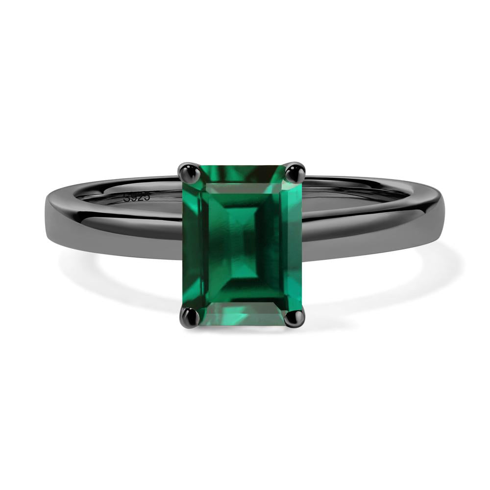 Emerald Cut Lab Grown Emerald Solitaire Engagement Ring - LUO Jewelry #metal_black finish sterling silver