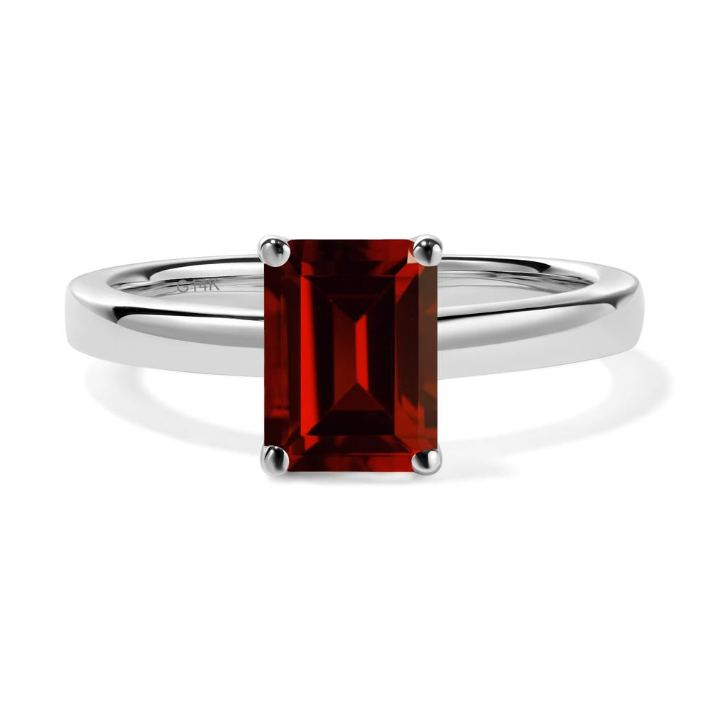 Emerald Cut Garnet Solitaire Engagement Ring - LUO Jewelry #metal_14k white gold