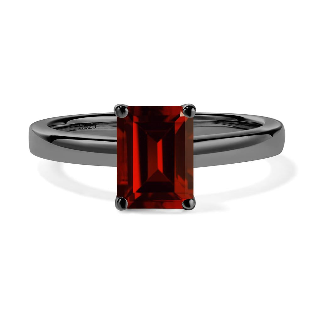 Emerald Cut Garnet Solitaire Engagement Ring - LUO Jewelry #metal_black finish sterling silver