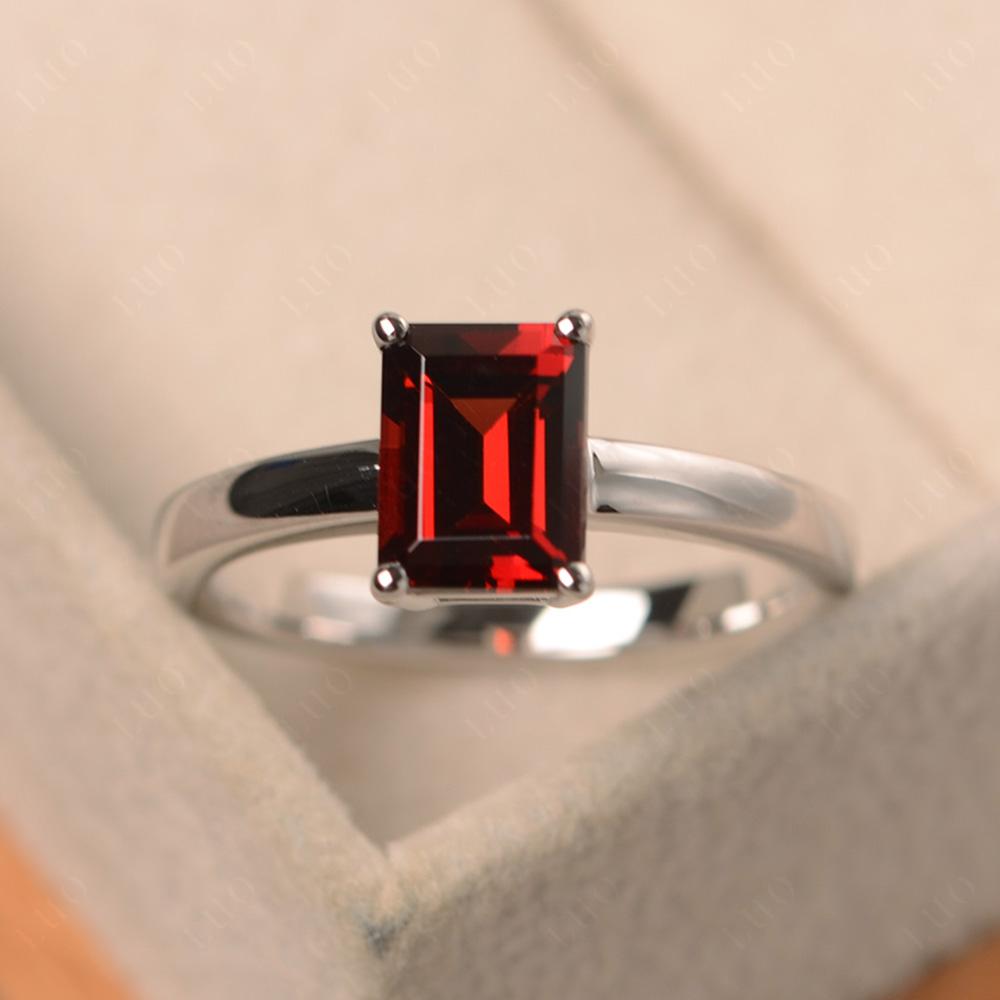 Emerald Cut Garnet Solitaire Engagement Ring - LUO Jewelry