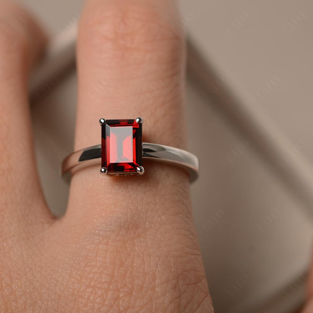 Emerald Cut Garnet Solitaire Engagement Ring - LUO Jewelry