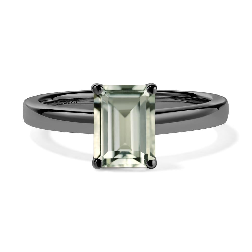Emerald Cut Green Amethyst Solitaire Engagement Ring - LUO Jewelry #metal_black finish sterling silver