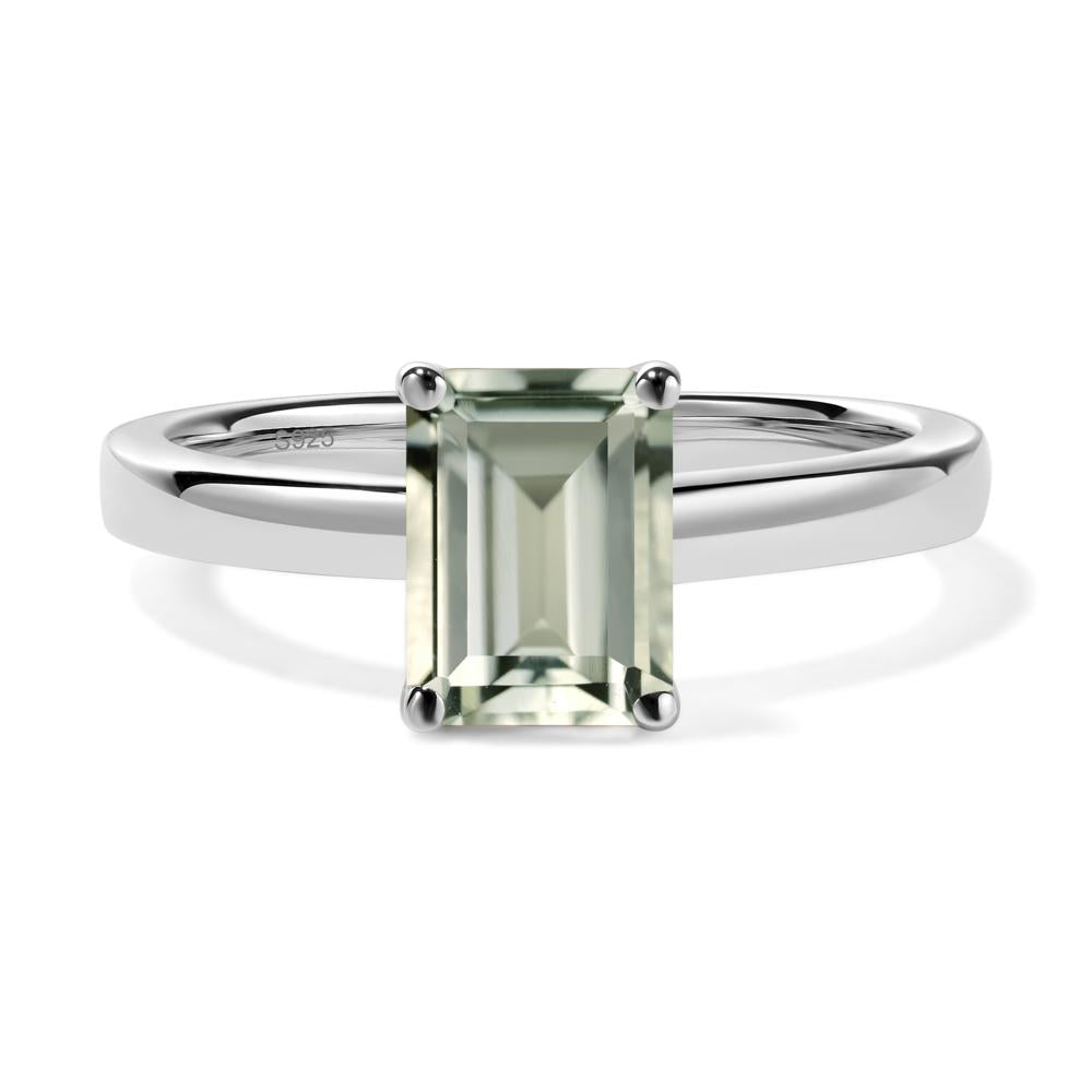 Emerald Cut Green Amethyst Solitaire Engagement Ring - LUO Jewelry #metal_sterling silver
