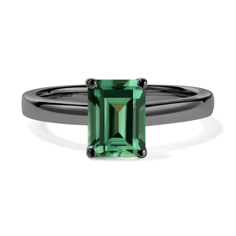 Emerald Cut Green Sapphire Solitaire Engagement Ring - LUO Jewelry #metal_black finish sterling silver